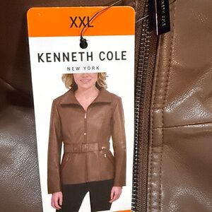 Kenneth Cole Milk Chocolate Faux Leather Jacket XXL NWT